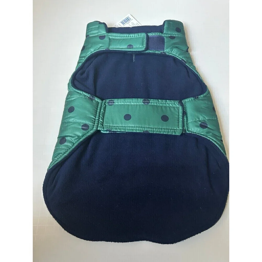Top Paw Dog Puffer Vest/Jacket Green & Blue With  Polka Dots size M